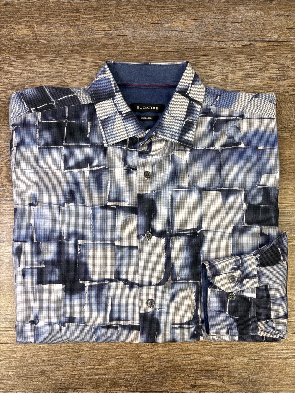 Bugatchi Men’s Shaped Fit Abstract Geometric Print Shirt Blue Medium